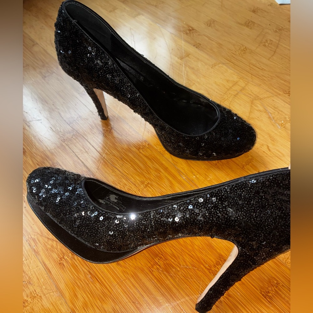 Black Sequin Heels - Picture 2 of 5